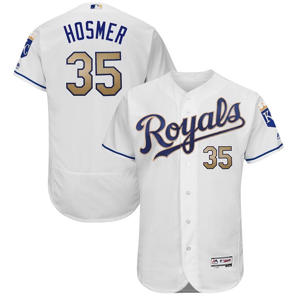 Men's Kansas City Royals #35 Eric Hosmer White/Gold Flex Base Stitched Jersey